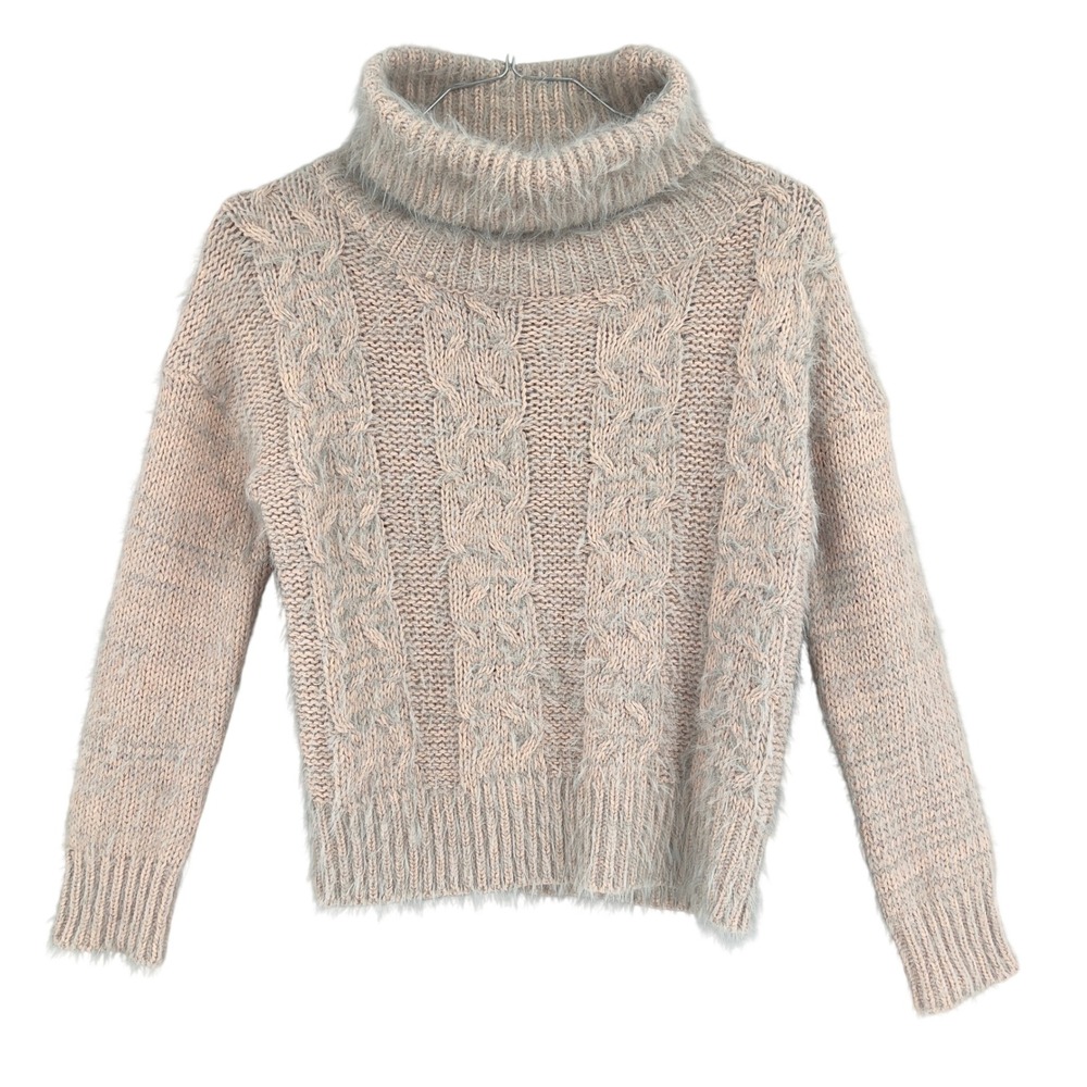 Charlotte Russe Womens S Cowl Sweater Pink Grey Balletcore Fuzzy Soft Girl Hygge
